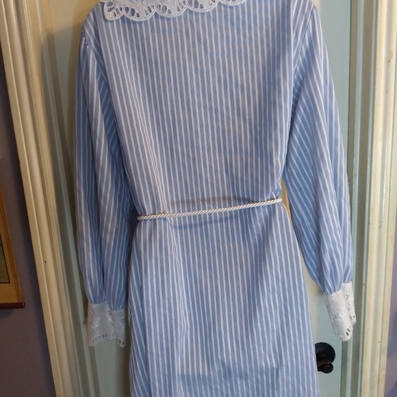 Alice Maloof robe Blue White Stripes Rope belt Sz L - Picture 2 of 11
